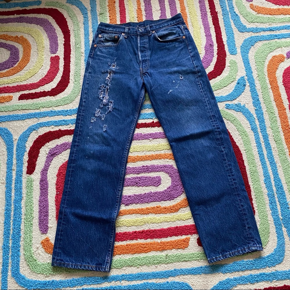 Vintage 501 LEVIS Distressed Straight Leg Denim Jeans